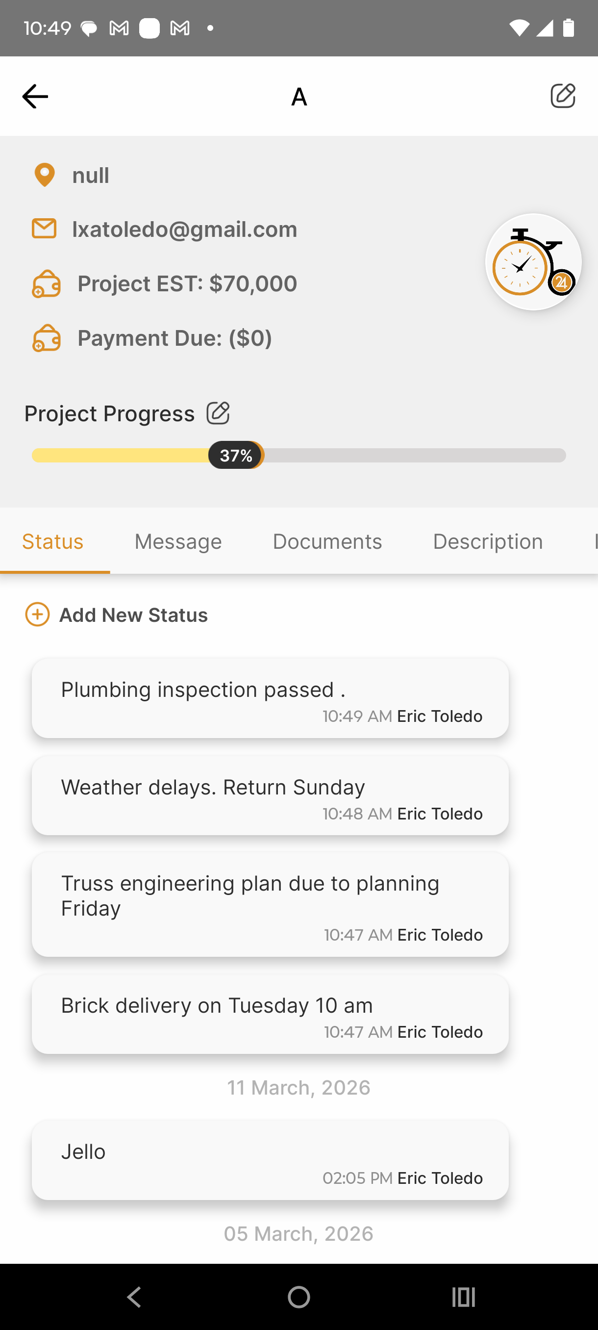 24 Hour Status — Live status feed with real-time project updates